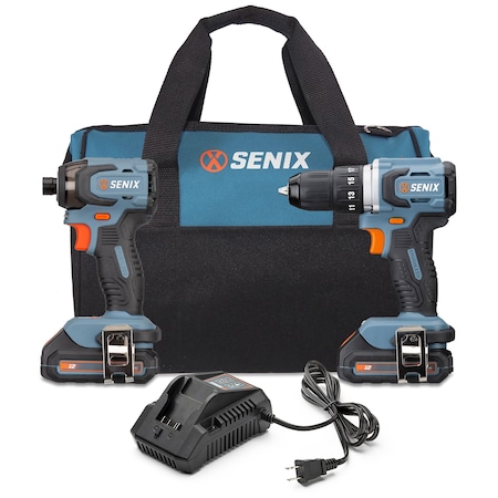 Senix 20 Volt Max 2-Tool Cordless Brushless Combo Kit, 1/2-in. Drill Driver & 1/4-in. Impact Driver S2K2B2-01